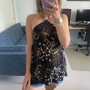 Bailey 44 Open Back Floral Halter Top Black Small